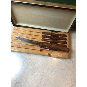 Vintage Kutmaster Steak Knife set 6. Wood Handle stainless steel crafted in USA